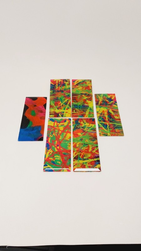 Aceo hand Made Acrilic Art  on Glass Glosse in The dark 6 Pcs UV light Paint.