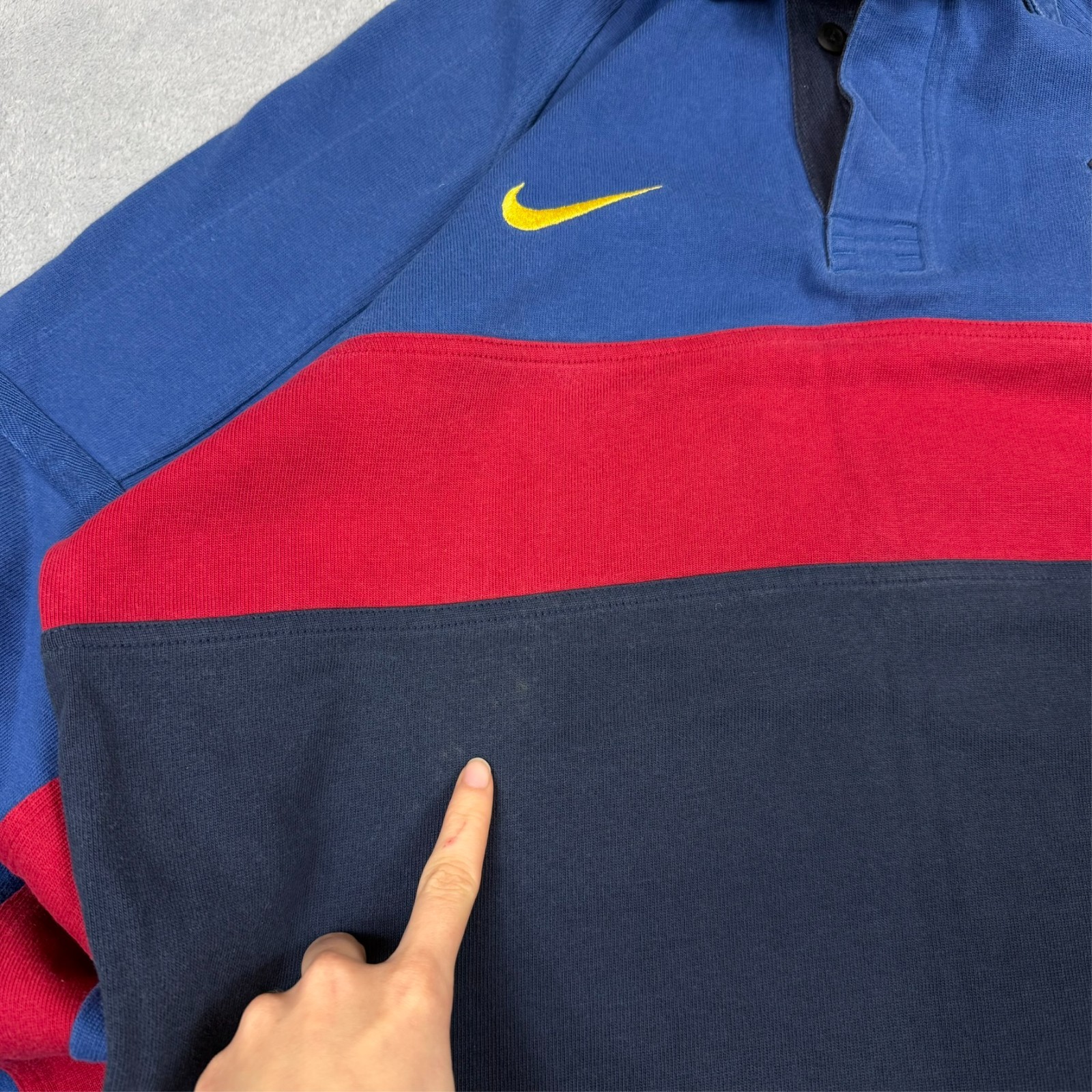 VTG Nike Barcelona 1998-99 Navy Blue Oversized Lrg Rugby Polo Shirt Sweatshirt image 6