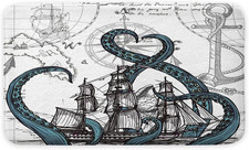 Nautical Bath Mat, Kraken Octopus Bath Rug, Non Slip Bathroom Rug, Pirate Ship a
