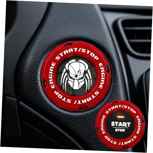 Rotary Push Start Button Cover in Predator Red and Black for Engine Start Stop