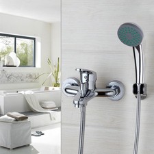 Chrome Bathroom Wall Mount Tub Mixer Faucet Valve Rainfall Hand Shower Tap 