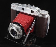 Agfa Isolette III f4.5 Solinar - NEW Cinnamon Brown Leatherette  RED Bellows