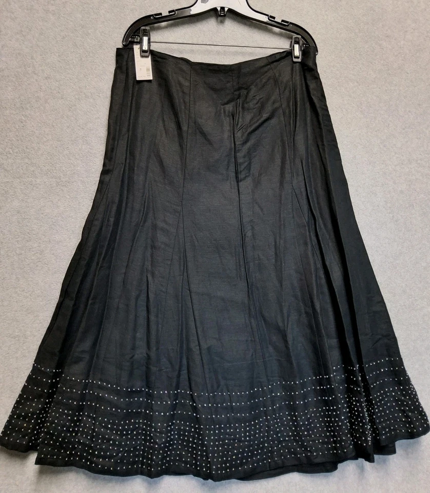 Falda midi talla grande 20 Avenue negra mezcla de lino dobladillo con cuentas boho elegante vintage Foto 2 de 4