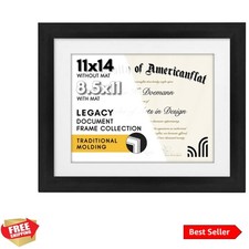 11x14 Diploma Frame with Shatter-Resistant Glass - Use as 8.5x11 Frame with M...