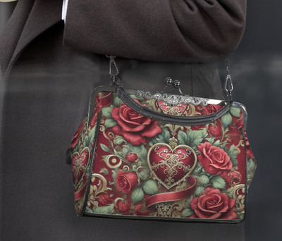 Victorian Heart Valentine's Day Red Rose  Shoulder Cross Body Hand Bag Satchel