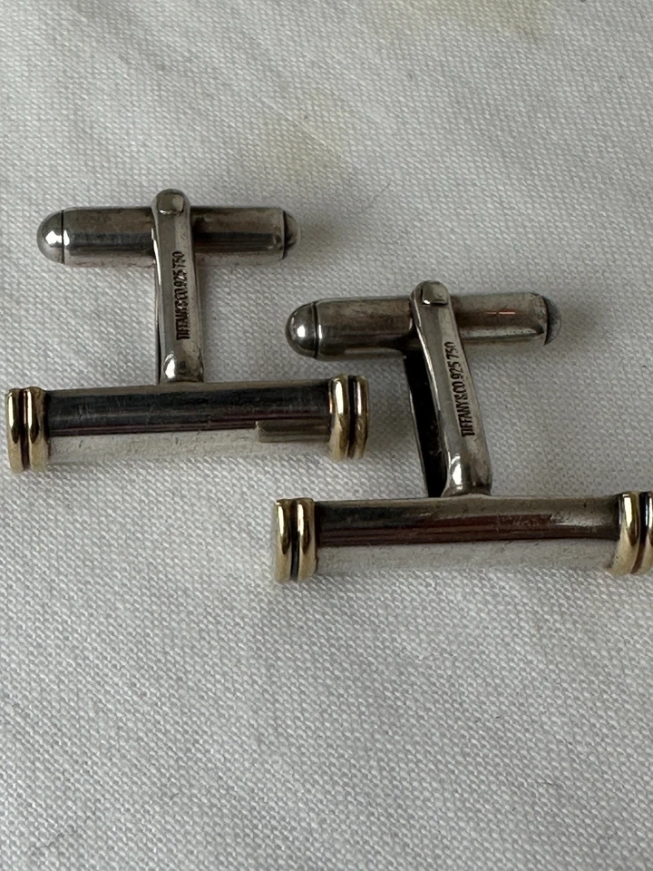 Gemelos Tiffany & Co Oro 18k Plata Barra Bobina Caja/Bolsa Envío Gratis Foto 2 de 4