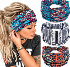 Stretchy Boho Turban Hair Bands Skin-Friendly Fit Most Sizes Black 3 Pcs