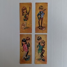 Vintage Lee Big Eye Litho Prints Of Boy & Girl - Lot Of Four 15x6 1960's Artwork