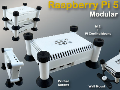 Raspberry Pi 5 Modular Stackable Rack Case Design - Active Cooler & M.2 HAT