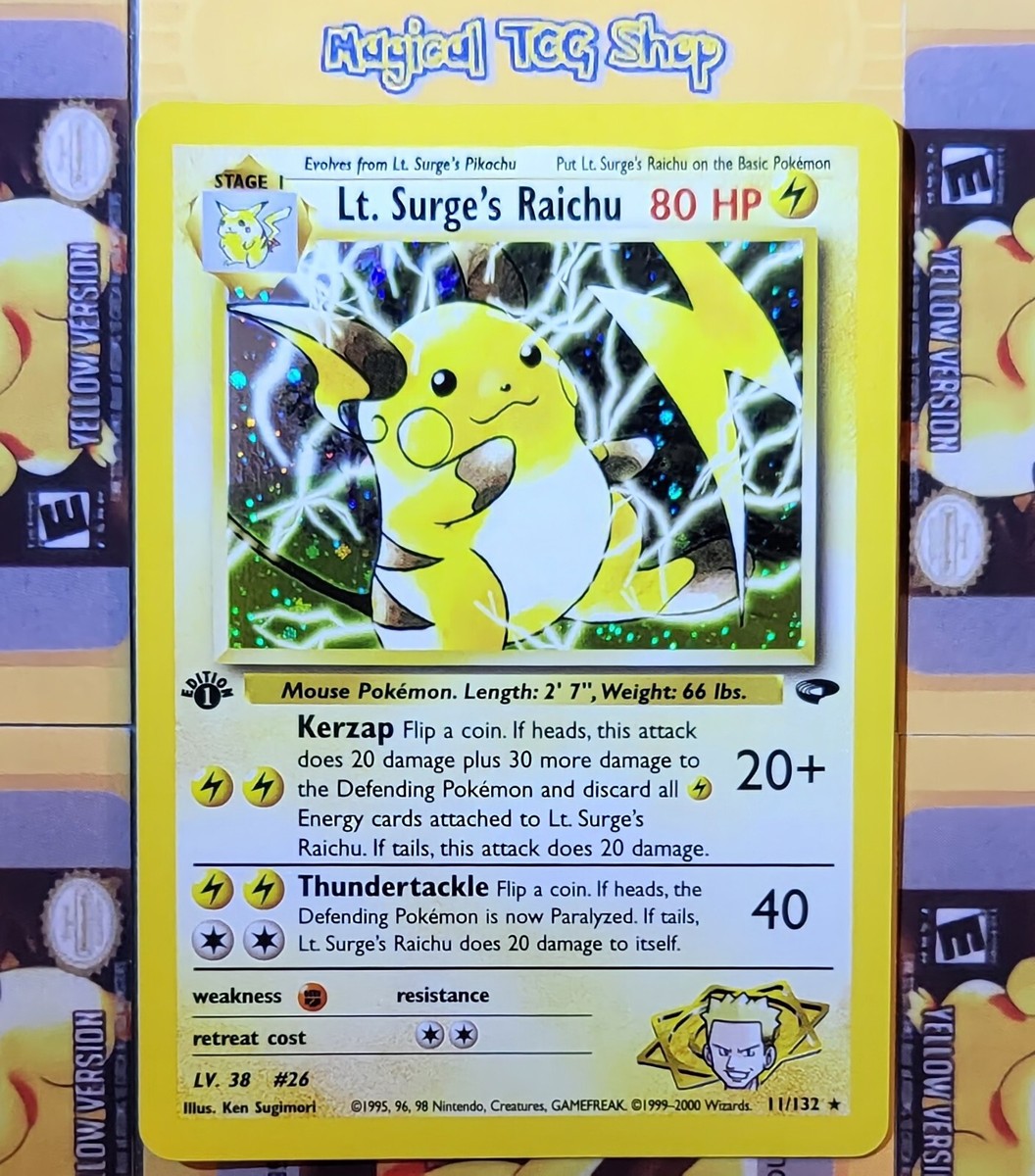 Pokemon Lt Surge's Raichu Gym Heroes 1st Edition Holo Rare 11/132
