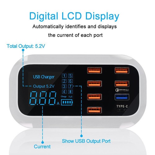 8 Ports Multiple USB Type C Quick Charger Adapter Led Display Charger Station - Picture 8 of 10