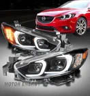 For 14-17 Mazda 6 Mazda6 LED Tube Projector Headlight Lamp Black Left+Right Pair