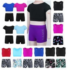 Girls Gymnastics Dance Crop Tank Top Shorts Set Athletic Short Swimming Swimwear