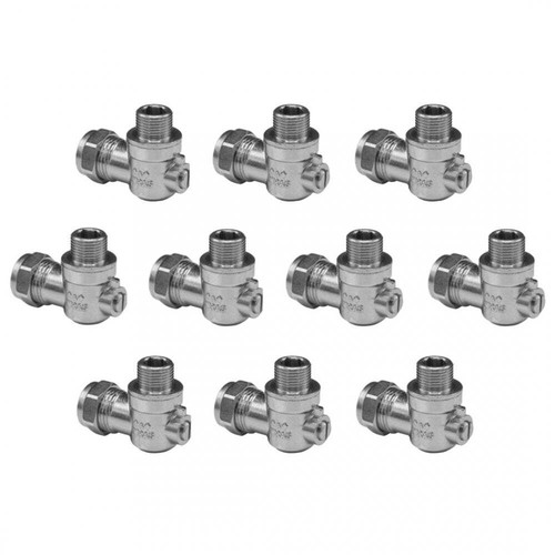 10 x Flat Faced Male Angled Isolating Valve Chrome for Tap Connectors