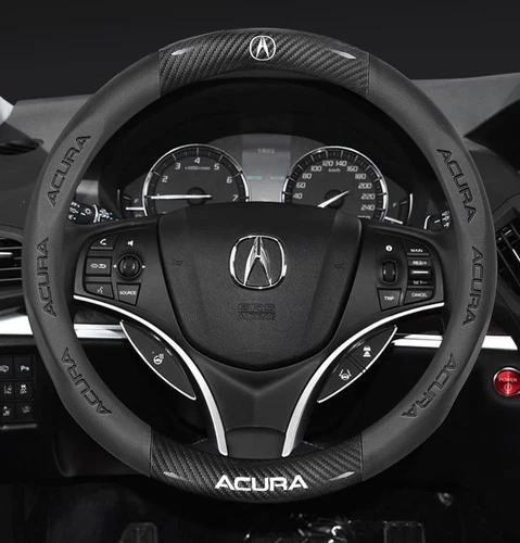 38cm 15" Steering Wheel Cover Faux Leather For Acura Carbon Fiber + Black - Picture 2 of 4