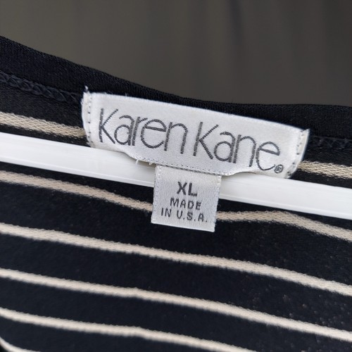 Karen Kane Vtg 90s Maxi Tshirt-Dress XL Black Stripe Stretch Sheer Grunge Y2K - Picture 8 of 9