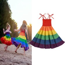 Girl Dress Rainbow Birthday Party Dance Costume Princess Dress Kid Clothes