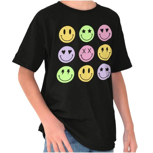 Cool Punk Happy Faces Star Heart X Bolt Eyes Youth Crewneck T Shirts Boy or Girl - Picture 7 of 7