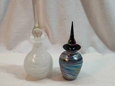 Vintage Pair Black Iridescent Swirl & Avita Inc Corning NY Perfume Bottles