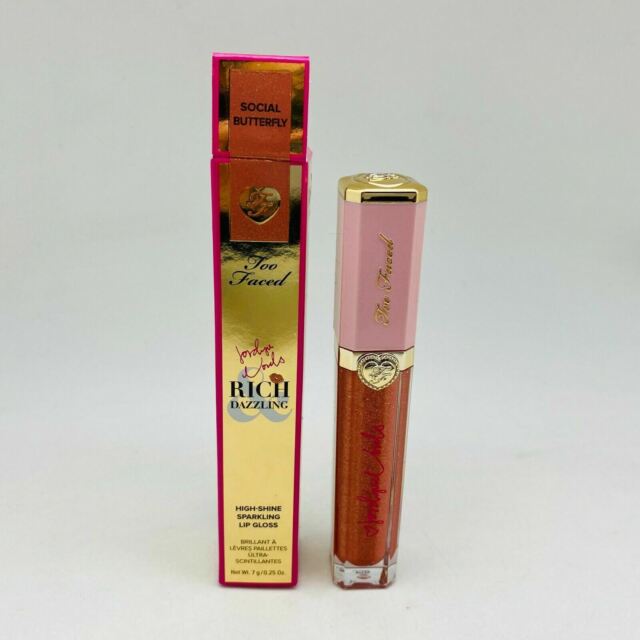 Too Faced Rich Dazzling High-Shine Sparkling #Social Butterfly Lip Gloss~0.25oz 