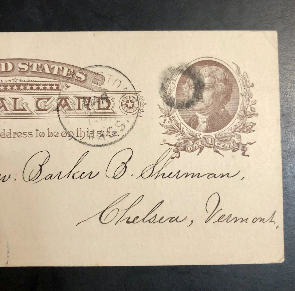 Antique 1890-US Stamped Postal Card UX8-RARE PURPLE Chelsea, Vermont Cancel - Image 2 of 4
