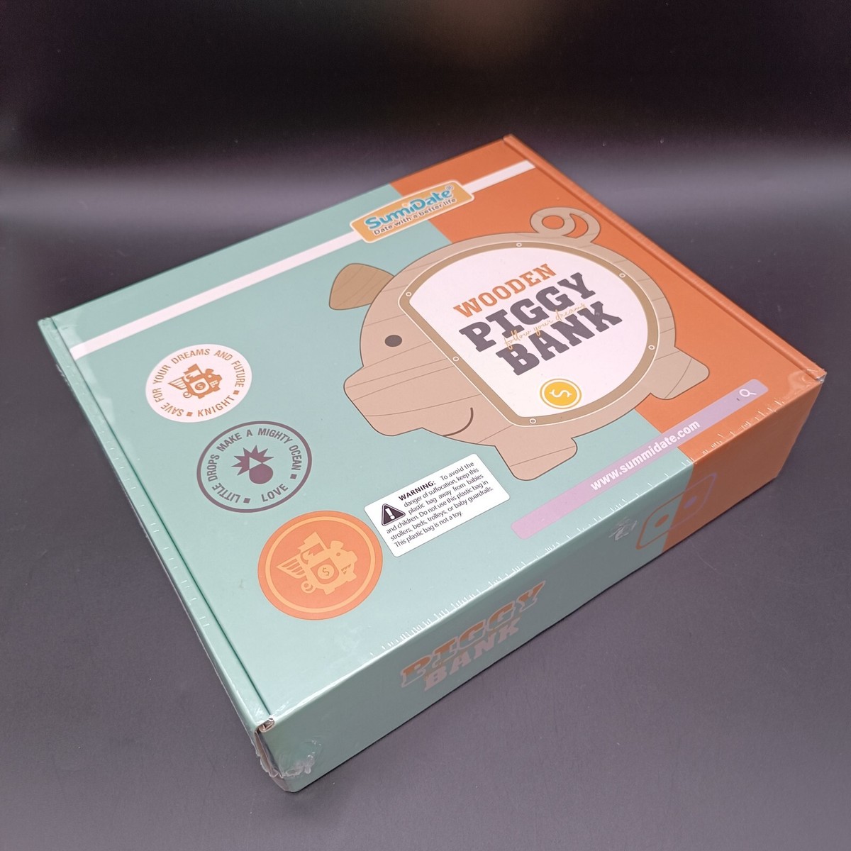 NIB Sealed Sumidate Wooden Piggy Bank Kids Creative Money Box