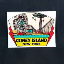 Coney Island NY Vintage Style Travel Decal / Vinyl Sticker, Luggage Label