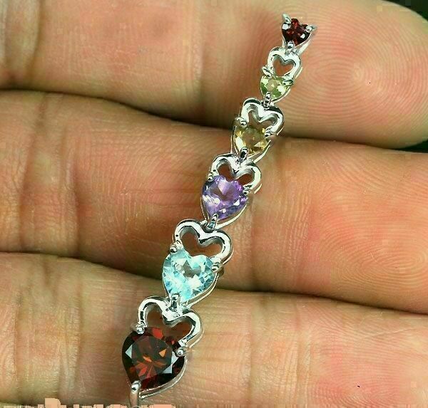 Sterling Silver Pendant with Genuine Garnet Amethyst Topaz and 18 Chain  