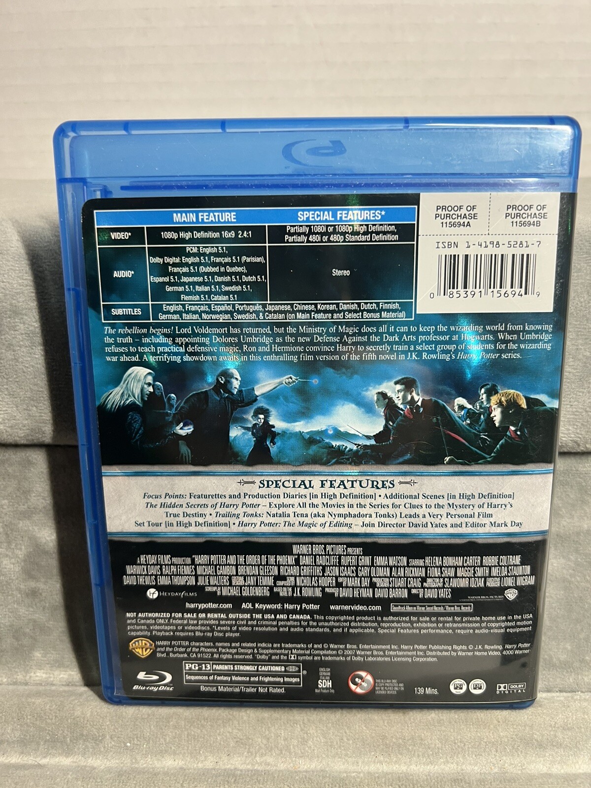 Harry Potter and the Order of the Phoenix (Bluray, 2007) Daniel Radcliffe eBay