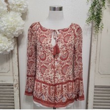 Tory Burch Danika boho floral printed tie neck silk tunic blouse women's size 2
