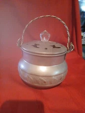 Vtg Claire Burke Aluminum Silver Potpourri Cauldron Incense Burner Lid Herb Pot
