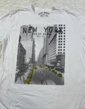 Fresh Brand Mens XL New York City Adult White Black T-Shirt Yellow Taxi Cab Tee