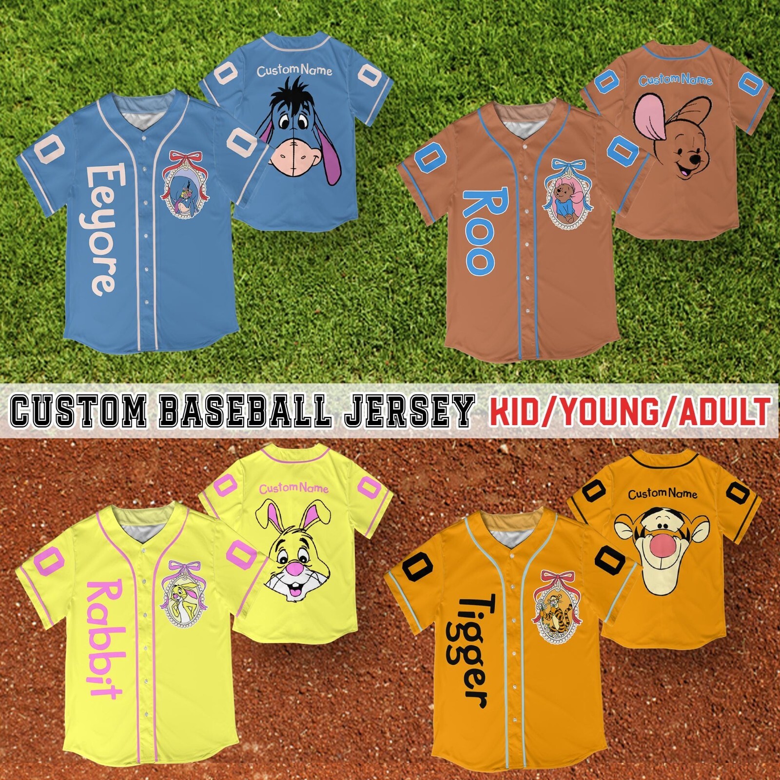Custom Disney Pooh Bear Baseball Jersey for Kids and Adults