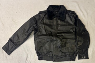 Aviation black leather bomber jacket XL