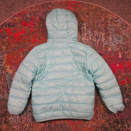 Eddie Bauer Reversible Hooded Down Puffer Jacket Youth Kids Girls XS 5-6 Teal - Picture 2 of 9
