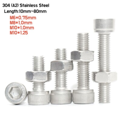 M6 M8 M10 Hex Socket Cap Screws & Nut A2 Stainless Fine Thread Allen Key Bolt