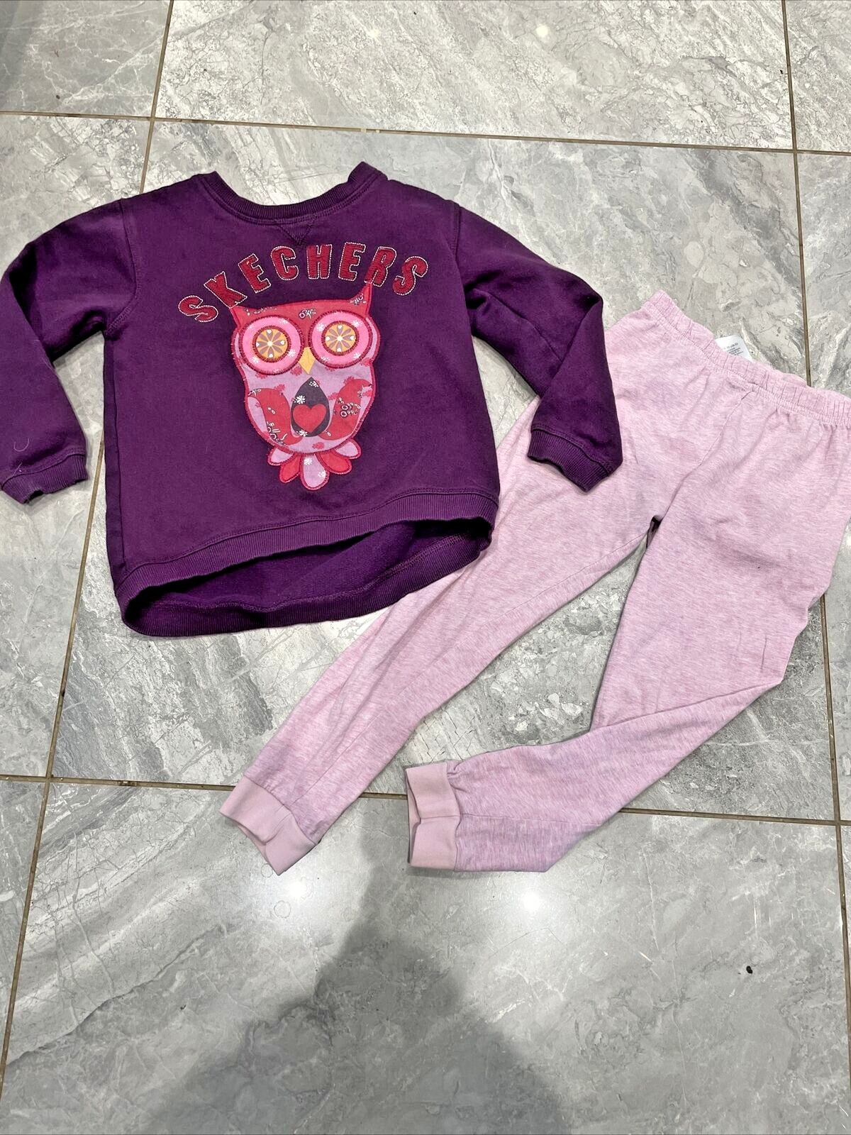 bundle of 2 girls 45 years skechers purple top + pink nutmeg leggings