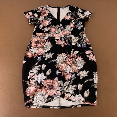 Charlotte Russe Women's 1X Black Floral Print Short Sleeve V Neck Bodycon  Dress | eBay
