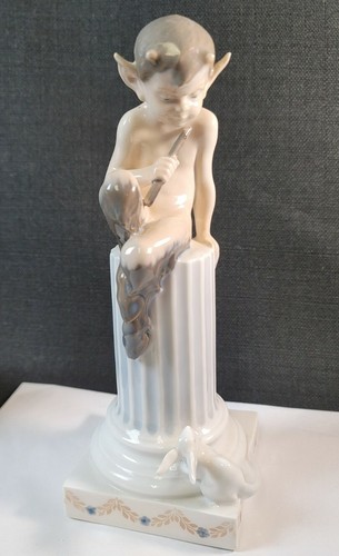 Vintage Royal Copenhagen Figurine #456 Faun on Pillar w/ Squirrel Rabbit, 8 1/4