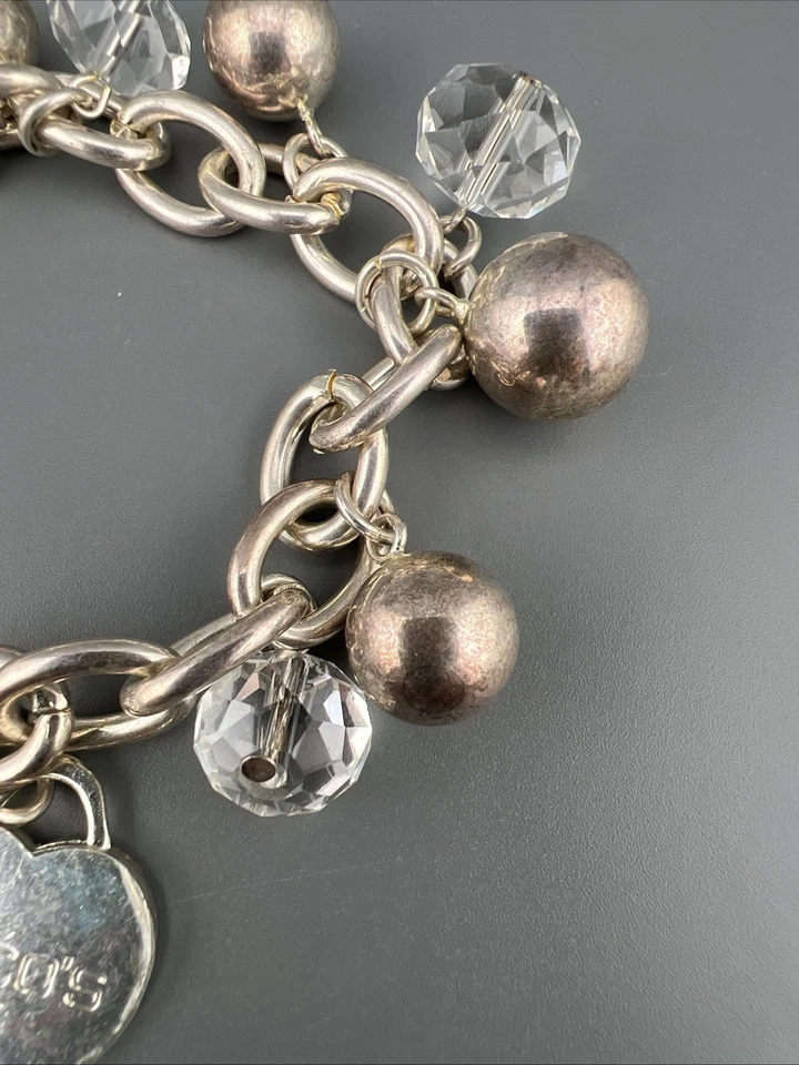 Pulsera Chicos Cristal Dije Tono Plata Facetado Cromo Transparente Cuentas Etiqueta Corazón Foto 4 de 4