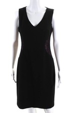 David Meister Womens Back Zip Sleeveless V Neck Sheath Dress Black Purple Size 6
