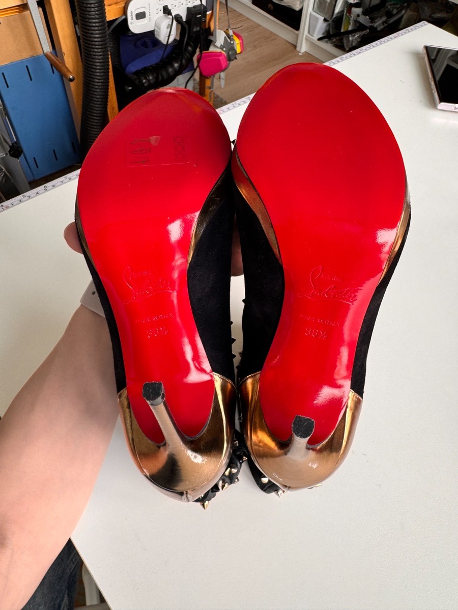 Christian Louboutin Spiked Ankle Boots Black/Gold Size 6.5 Red