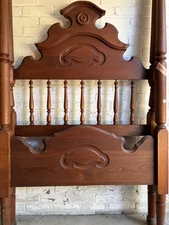 Twin Canopy Bed Set (2) Carved Oak Wood, 19th Century, Girls