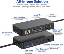 Docking Station Dual HDMI VGA for Surface Pro 12/11/10/9/8/X/7/6/5/4/3 More