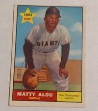 1961 Topps Matty Alou #327 San Francisco Giants Rookie Baseball Card. rookie card picture