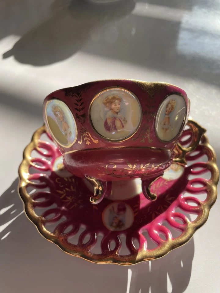 Plato antiguo Royal Sealy taza y relleno arándano oro rosa adorno Foto 2 de 4