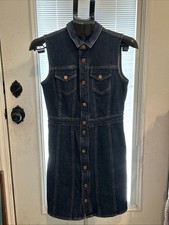J.Crew Womens Denim Shirt Dress Blue Sleeveless Collared Button Front Pockets 2