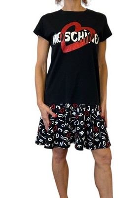 MOSCHINO Teen Girl's 14 Women's XS Logo Sweatshirt Dress Black Short Sleeves