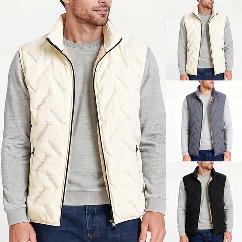 Chaleco sin mangas forrado de vellón engrosado para hombre cálido color liso ropa exterior diaria