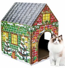 AVXINSOK Christmas Cardboard Cat House with Scratch Pad Large Christmas Cat S...